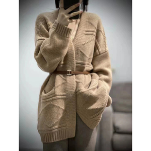 Manteau pull femme épais, ample, paresseux, long, automne et hiver Cardigan en tricot pur cachemire - Product Image 4
