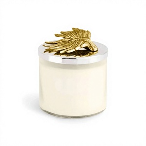 Portavelas de Vidrio Hecho a Mano de Lujo con Tapa de Hoja de Oro, Forma Redonda, Resistente al Calor, para Decoración del Hogar y Uso en Interiores - Product Image 1