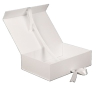 Low Moq Custom Book Shaped Luxury Wholesale White Magnetic Lid Folding Foldable Cardboard Packaging Paper Gift Box with Ribbon