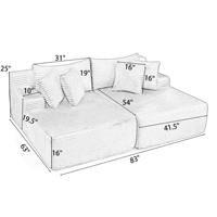 Canapé modulaire 2 places compressible, pliable, entièrement en mousse, sans cadre, idéal pour appartement, mobilier pour petit salon