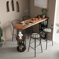 Table de bar commerciale moderne en fer et bois massif, démontable, pour café mural étroit, avec combinaison table haute et chaises décontractées