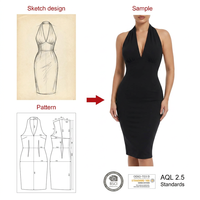 Robe moulante mi-longue noire à col halter et décolleté plongeant pour femme, sans manches, style fourreau, pour cocktail et soirée