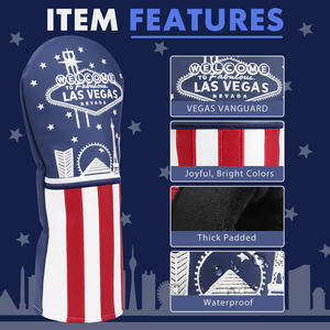 Housse de tête de club de golf en cuir PU durable de luxe, modèle Vegas Skyline, rouge, blanc, bleu, pour driver et bois de golf - Product Image 6