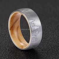 POYA unisexe 8mm noir bois d'olivier incrustation bague en tungstène classique forêt arbre alliance pour hommes cadeau de fiançailles bijoux chrétiens
