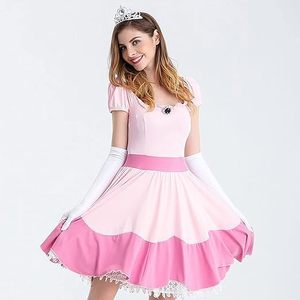 Vestido de Halloween para <span class=keywords><strong>Mujer</strong></span> <span class=keywords><strong>Princesa</strong></span> melocotón <span class=keywords><strong>disfraz</strong></span> completo de Cosplay con guantes lindo vestido de Cosplay ECOWALSON - Product Image 3