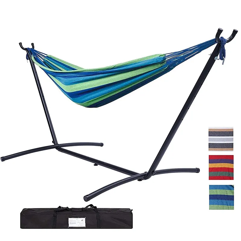 Outdoor Tragbare Doppelbaumwoll-Hängematte Hanging-Bett Canvas-Hängematten mit Ständer