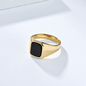 Unisex <b>Titanium</b> Steel <b>Ring</b> With Tiger's Eye Geometric Square Index Finger <b>Ring</b> For Gift - Product Image 3