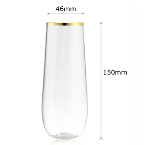 Lot de 48 flûtes à <span class=keywords><strong>champagne</strong></span> jetables en plastique sans pied, 9 oz, bord doré, plastique transparent incassable, <span class=keywords><strong>recyclable</strong></span> et sans BPA - Product Image 3
