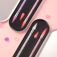 Stylo de manucure professionnel double embout pour nail art, pour points et strass, avec boîte métallique