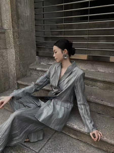 2025 primavera nuova arrivata giacca con collo <span class=keywords><strong>in</strong></span> cotone e <span class=keywords><strong>lino</strong></span> pantaloni larghi a vita alta - Product Image 5