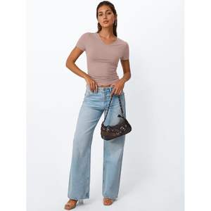 FOXA 2025 verano básico cuello en V Camiseta corta para mujer Slim Fit lindo gimnasio ropa de moda con mangas cortas estilo Y2K - Product Image 3