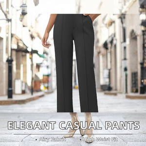 Pantalon large à taille haute pour femme, noir, formel, avec poches, longueur entière - Product Image 2