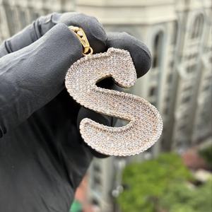 Pendentif personnalisé en argent plaqué luxe avec initiale, bijoux hip-hop pour rappeurs, argent sterling 925, moissanite, unisexe, à porter tous les jours - Product Image 4