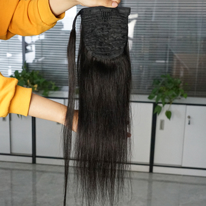 Coletas de cabello humano 100% virgen Remy, extensiones de cabello humano con Clip envolvente, coleta con cordón, venta al por mayor - Product Image 2