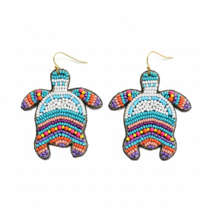 Pendientes de tortuga marina con cuentas de semillas clásicas hechas a mano, perlas bordadas, joyería de moda india, bodas, fiestas, aro de diamantes - Product Image 1