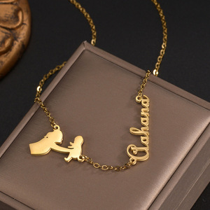 Collar con Colgante <span class=keywords><strong>de</strong></span> Letra Personalizada DIY, Collar con Nombre <span class=keywords><strong>de</strong></span> Bebé, Joyerí<span class=keywords><strong>a</strong></span> <span class=keywords><strong>de</strong></span> Acero Inoxidable Chapada en Oro para Madre e Hijo - Product Image 3