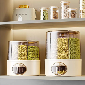 Dispensador de Granos Giratorio de 6 Compartimentos, Contenedor de Almacenamiento de Granos para Cocina, Dispensador de Granos a Presión a Prueba de Insectos - Product Image 5