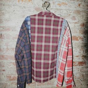 Chemise à manches longues à épaules tombantes à carreaux personnalisée avec strass, chemise décontractée en flanelle à carreaux, patchwork, boutonnée pour hommes - Product Image 3