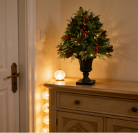 Sapin de Noël artificiel pré-éclairé de 1,20 m en PE+PVC écologique de haute qualité avec décorations de baies rouges et de pommes de pin, base en tissu pour les fêtes