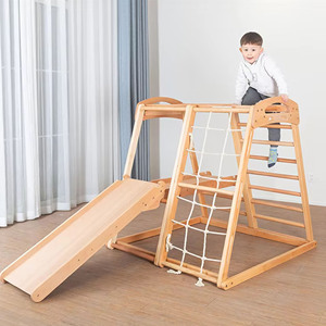 Indoor Playground 9-in-1 Jungle Gym Kids Climbing Toys Montessori Philosophy Style Wooden Climber <b>Play</b> - Product Image 2