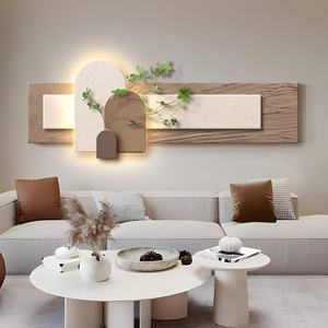 Plante verte simulée grès maison Art décor <span class=keywords><strong>peinture</strong></span> salon canapé fond mur LED lueur murale - Product Image 1