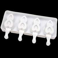 Moule à glace en silicone de qualité alimentaire à 4 cavités, double cœur, pour sucettes glacées, démoulage facile, outil d'été avec emballage en sac OPP