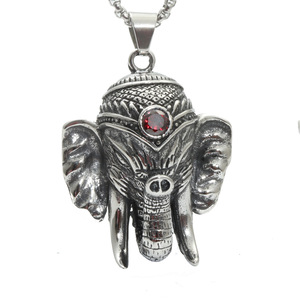 <b>Elephant</b> Head Pendant Necklace Stainless Steel Silver Red Gem Unisex Fashion Jewelry <b>Gift</b> - Product Image 1
