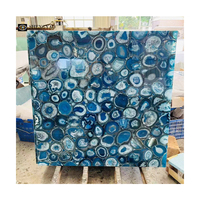 Table de luxe unique personnalisée en agate bleue pour meubles en pierre semi-précieuse solide naturelle