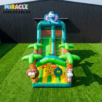 Structure gonflable commerciale à thème animalier avec toboggan, aire de jeux gonflable pour enfants, idéale pour la location événementielle