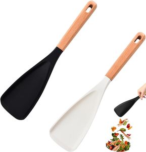 Cuillères multifonctions en silicone, cuillères de service en silicone de qualité alimentaire, spatule en silicone, ustensiles de cuisine en silicone avec manche en bois - Product Image 1
