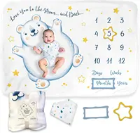 חדש עיצוב חמוד דוב באבי שמיכת מותאם אישית דפוס כוכב אורגני תינוק חודשי מיילסטון שמיכת ילד צילום