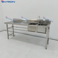 Table de travail intégrée multifonctionnelle commerciale et étagère de rangement, évier à double bac en acier inoxydable pour cuisine
