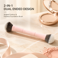 Kuas Makeup Dua Sisi Warna Pink Custom Logo, Tabung Aluminium Berlapis Cat, Alat Pencampur Bedak Wajah, Concealer, Perona Pipi, dan Blush On yang Lembut
