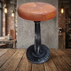 Antique Design Cast Iron Adjustable <b>Bar</b> <b>Stool</b> Leather Seat Industrial Vintage Style <b>Bar</b> Furniture for Home <b>Bars</b> Restaurants - Product Image 3