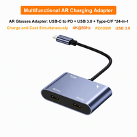 Adaptor Pengisian Daya Kacamata AR 4 in 1, 2 Port Tipe C Keluaran USB 3.0 PD 100W 4K 60Hz 5Gbps USB Hub untuk Konsol Genggam, Ponsel, Tablet, PC