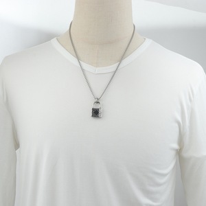 yunnique Lock Pendant Necklace Steel Color 60cm Chain Gift For Men Sweater Chain - Product Image 4