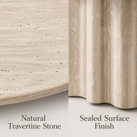 Socle de table à manger en travertin naturel de luxe, table ovale en pierre pour salle à manger, table à manger moderne sur mesure