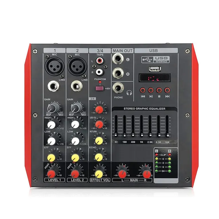 MD-4 baru Audio Interface Dj Mixer XLR & 1/4 Input Jack untuk gitar/Mic /Usb BT Mixing Console efek & Echo fungsi