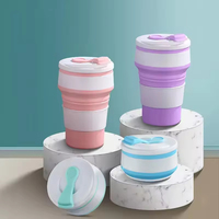 Gobelet pliable en silicone écologique de 350 ml avec couvercle, portable, pour les voyages, le camping et la boisson