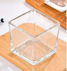 11oz Hand Make Wholesale Custom Empty Clear Square Bottom Luxury Glass Candle Holder Candle Jars Glass Bottle With Lids