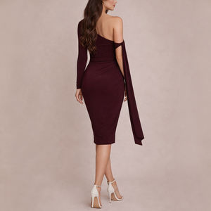 Abiti <span class=keywords><strong>Midi</strong></span> Eleganti da Donna con Spalla Scoperta in <span class=keywords><strong>Jersey</strong></span> per Fitness, Personalizzabili OEM all'Ingrosso - Product Image 3