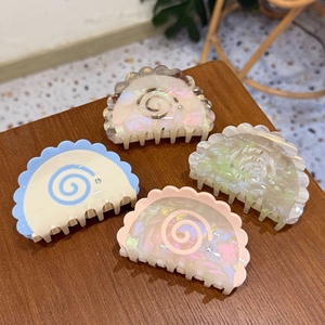 New Acetate Swirl Claw Clip Sunflower Rhinestone Accents Semi-Circular Middle Creative Shark Handmade Simple Hair Decoration - Product Image 1