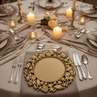 Assiettes de Présentation en Gros 13 Pouces Luxe Éléments Marins Pigmentés en Plastique PP Motif Personnalisé Durable Réutilisable Mariage