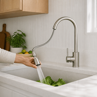 Robinet de cuisine moderne et minimaliste en acier inoxydable 304, rotation à 360°, fonction eau chaude et froide pour évier de lavage de légumes, vente en gros