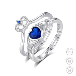 Changda 925 стерлингового серебра Claddagh сердце свадебное не тусклое гравированное кольцо на день рождения пара для влюбленных - Product Image 1