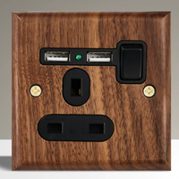 Precio de Fábrica Interruptor de Pared Antiguo Vintage de Madera Maciza, Tipo Toggle, Unipolar, Doble Tiro, 2 Interruptores, 13A, con USB, Estándar EU FR UK