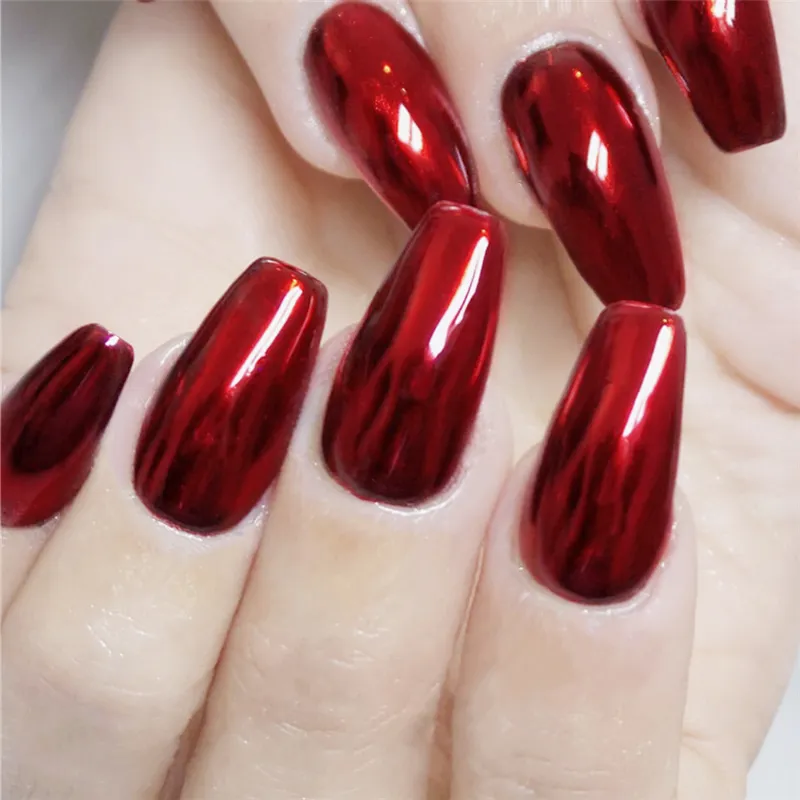 Rosso Stile di Metallo unghie Ovale Lungo Delle Signore di Lusso Unghie Finte Manicure Qualità Progettato Punte
