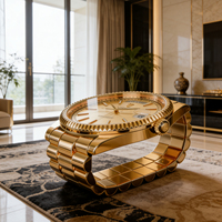 Table basse artistique surdimensionnée en forme de montre : Table centrale de luxe en métal doré pour salon