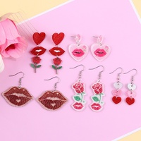 Boucles d'oreilles pendantes en acrylique faites à la main pour la Saint-Valentin, couleur rouge, en forme de cœur, lèvres, rose, amour, pour fête, cadeau décoratif
