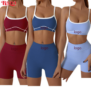 High-Elasticity Yoga Suits Spandex/Nylon Yoga <strong>Outfit</strong> Contrast Color Bra Hip-Lifting Fitness Shorts Sweat-Wicking Outdoor Set - Product Image 3